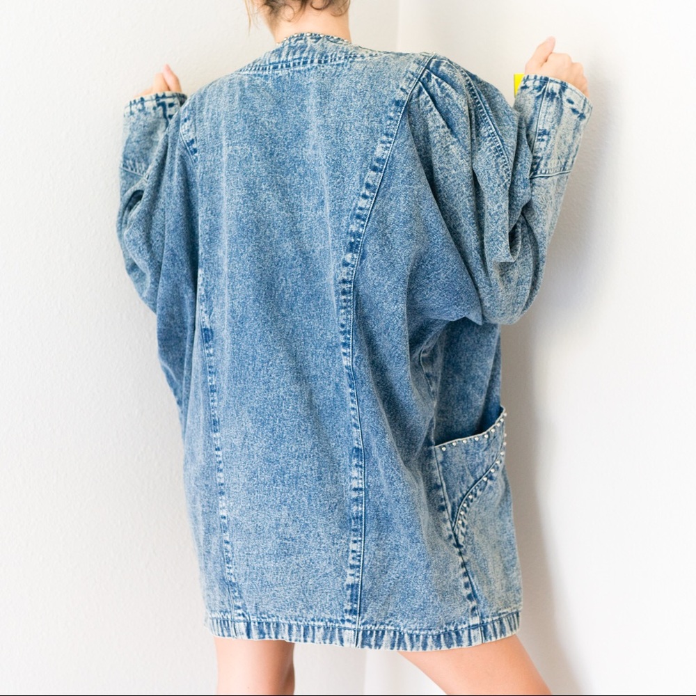 Vintage 80s Acid Wash Denim Jean Jacket Sequined - Picture 3 of 3
